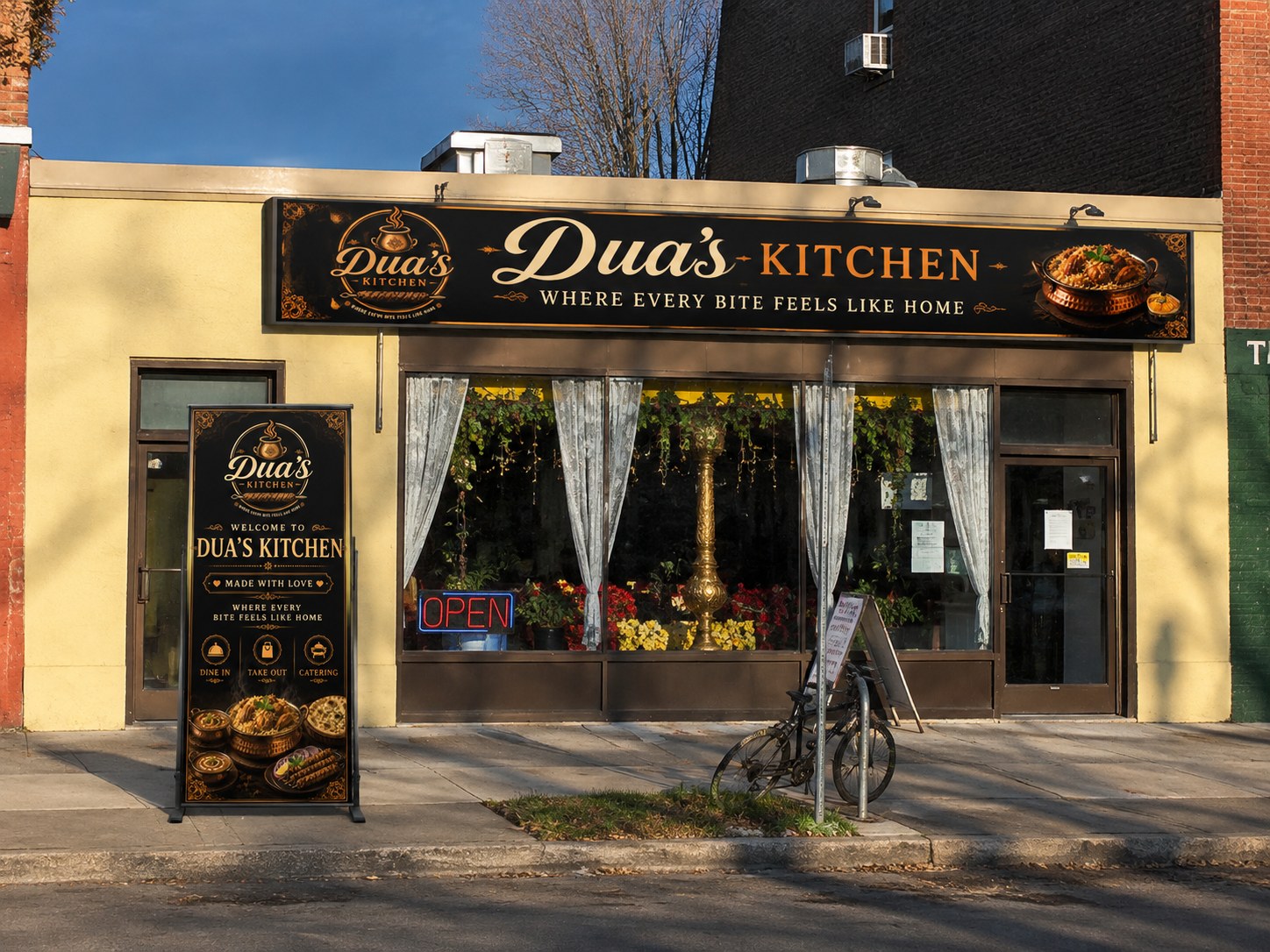 Dua's Kitchen storefront on an Albany street